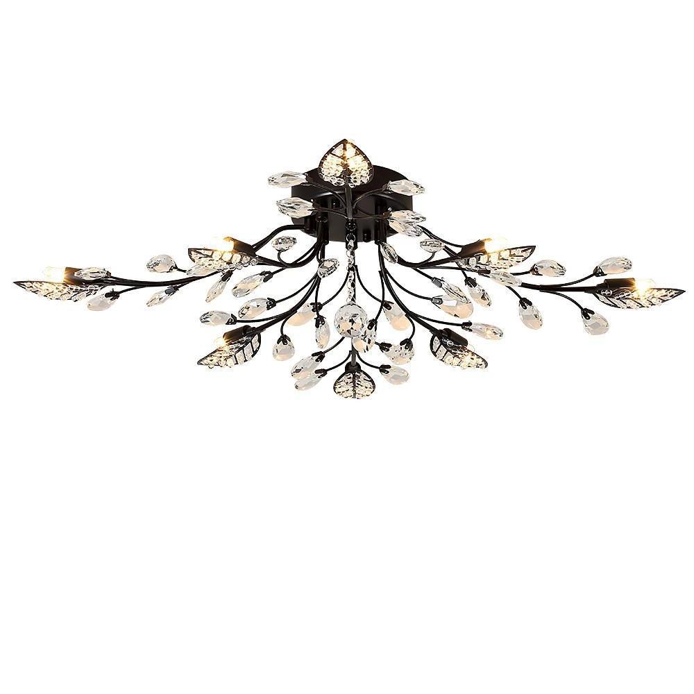 Vintage Crystal Branches – 8-Light Leaf Semi-Flush Mount LED Chandelier