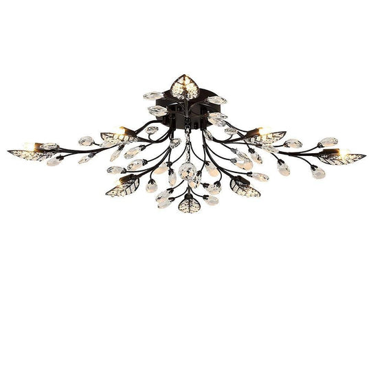 Vintage Crystal Branches – 8-Light Leaf Semi-Flush Mount LED Chandelier