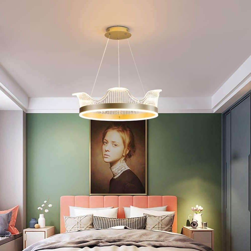 Circle Crown Pendant Light Electroplated Metal Acrylic LED Nordic Chandeliers