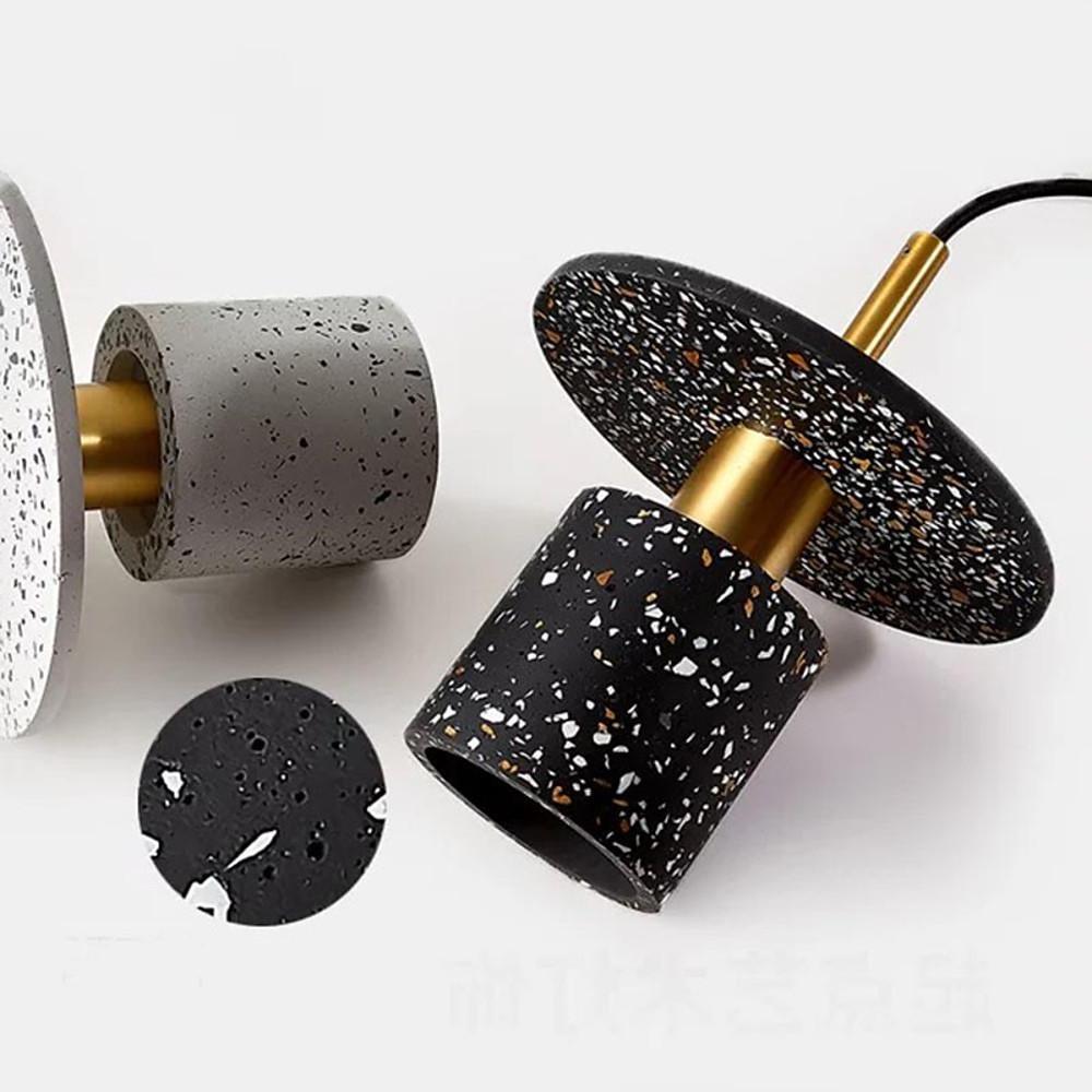 Terrazzo Inspired Cement Cylinder LED Pendant Light Modern Island Lighting