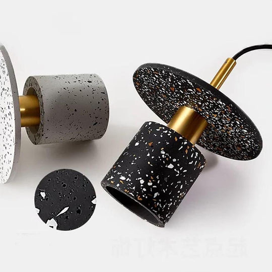 Terrazzo Inspired Cement Cylinder LED Pendant Light Modern Island Lighting