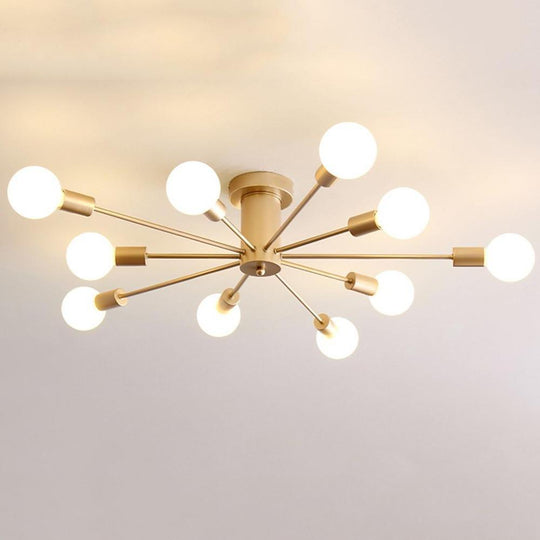Metal Large Flush Mount Ceiling Light with 10 Sporadically Positioned LED/Incandescent Lights