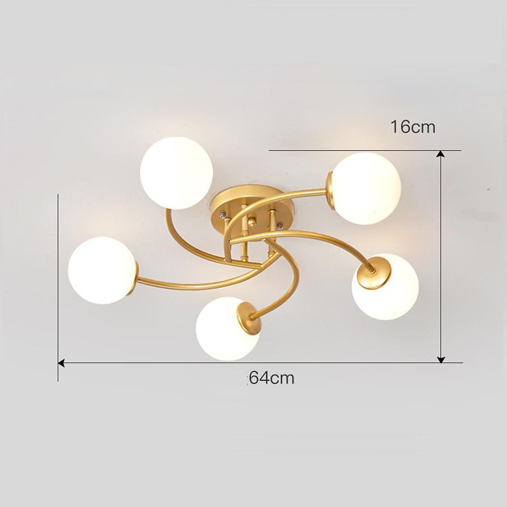 5-Light Glass Globe Swirled Metal LED Modern Flush Mount Ceiling Light