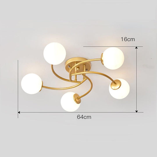 5-Light Glass Globe Swirled Metal LED Modern Flush Mount Ceiling Light