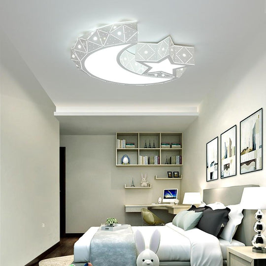 Moon and Star Shaped LED Flush Mount Ceiling Light – Modern Children’s Room Fixture