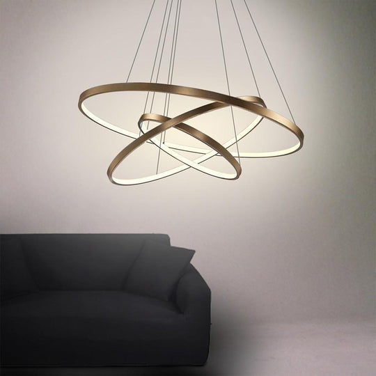 3 Ring Interweaved Circle Design Pendant Lighting Aluminum Acrylic LED Ceiling Light