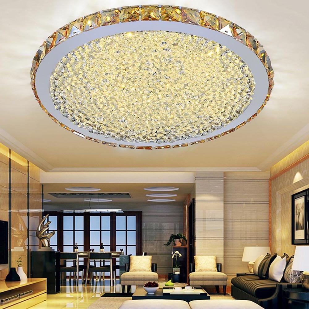 16" Rounded Antique Metal Crystal LED Flush Mount Ceiling Light