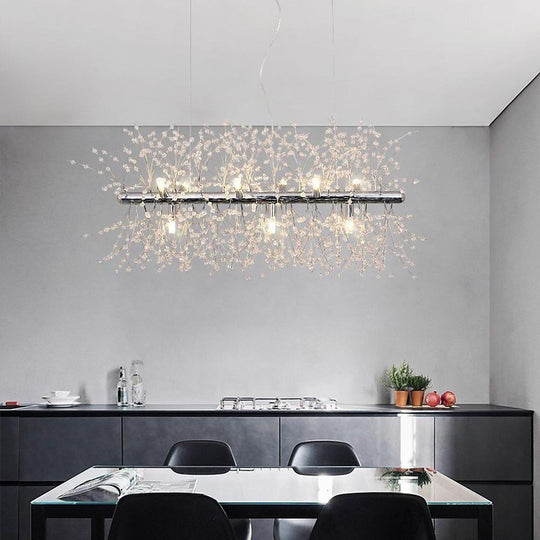 Luxury Modern LED Pendant Light – Electroplated Metal & Crystal Branch Design