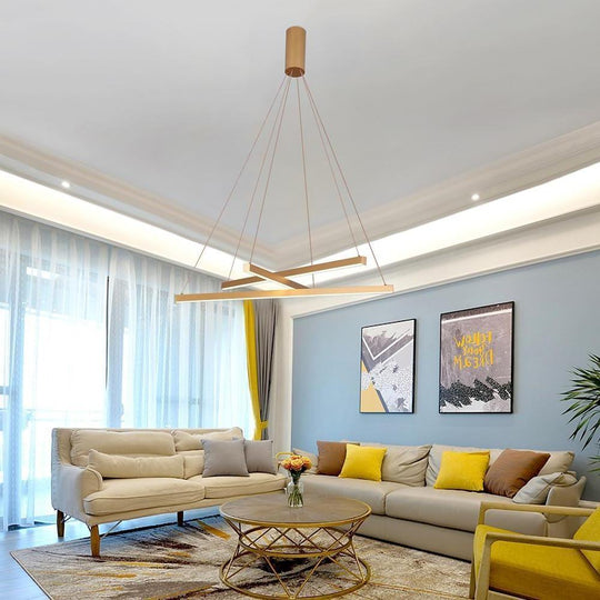 Modern 3-Light Gold Linear LED Chandelier – Aluminum Ceiling Pendant
