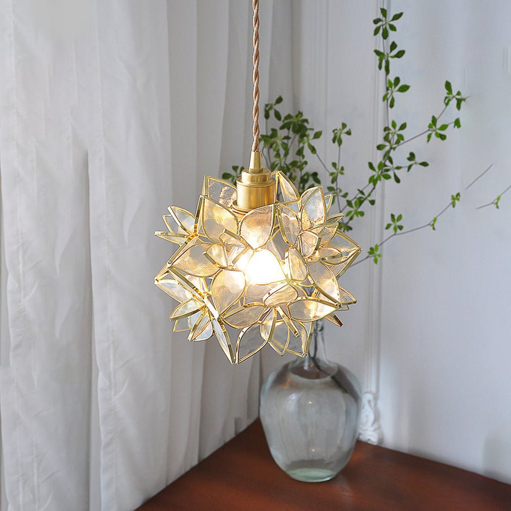 Glass Gardenia Petals LED French Style Pendant Light