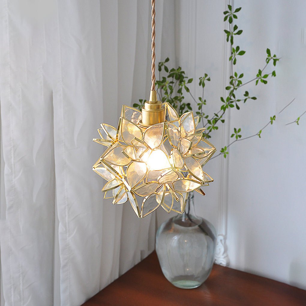 Glass Gardenia Petals LED French Style Pendant Light