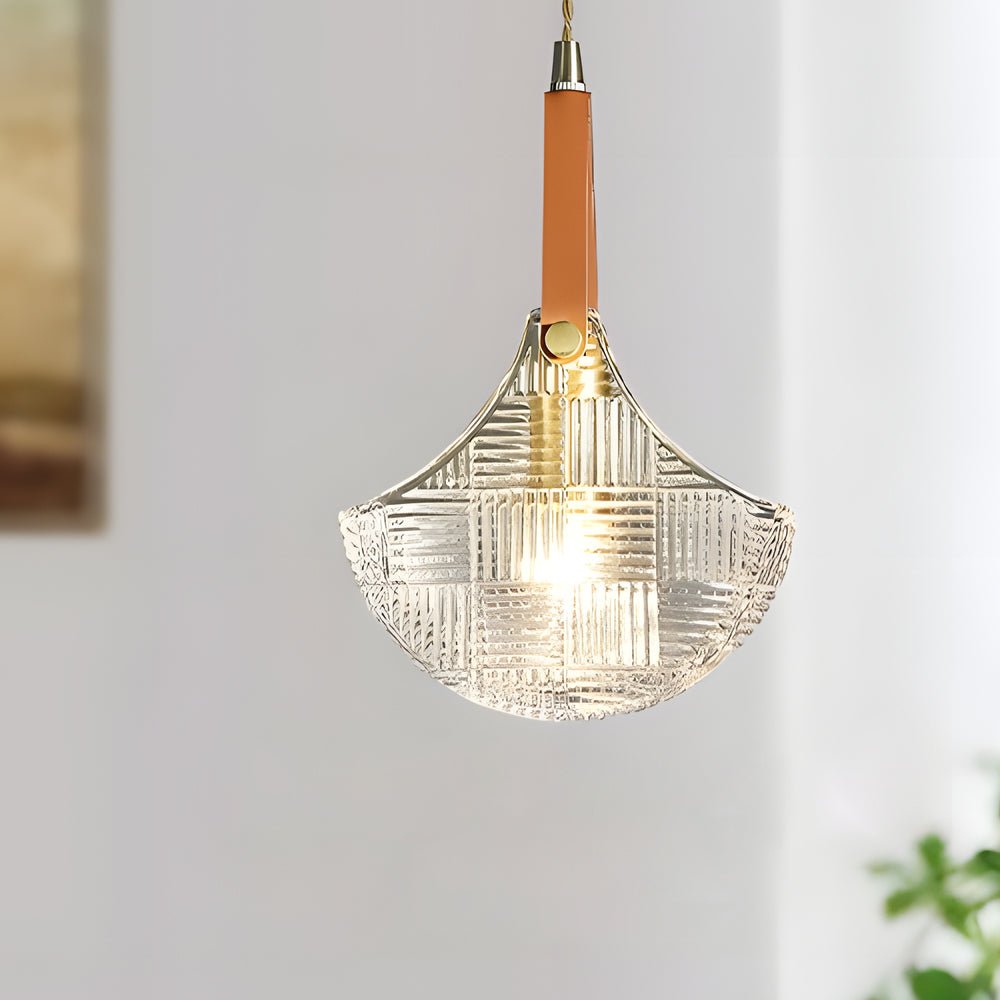 Glass Woven Texture Bag Pendant Lamp with Leather and Copper Accents
