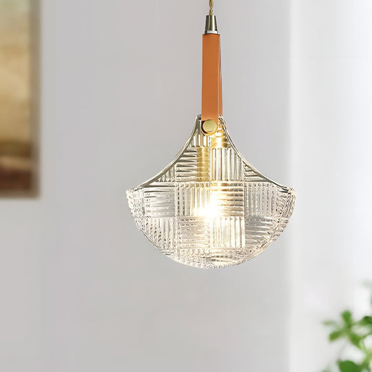 Glass Woven Texture Bag Pendant Lamp with Leather and Copper Accents
