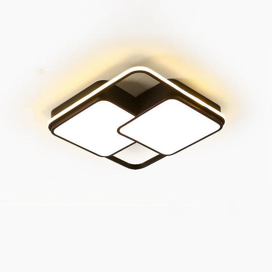 3 Square Dimmable LED Black Modern Flush Mount Ceiling Light for Bedroom