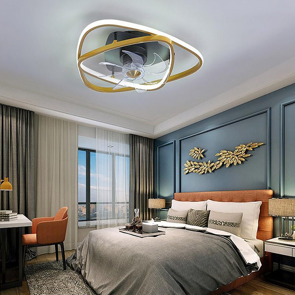Gold Flush Mount Ceiling Fan with Remote and LED Light for Modern Spaces