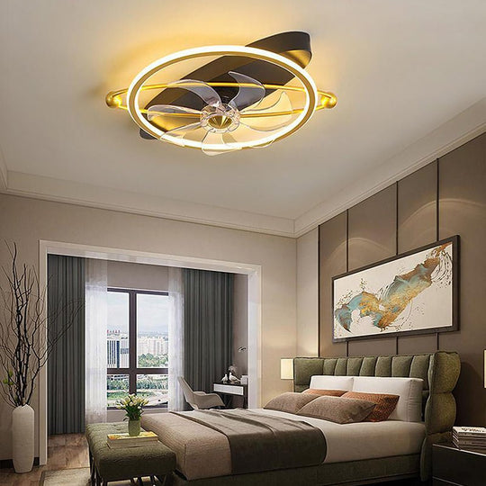Gold Flush Mount Ceiling Fan with Remote and LED Light for Modern Spaces