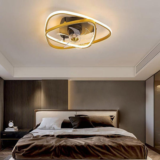 Gold Flush Mount Ceiling Fan with Remote and LED Light for Modern Spaces