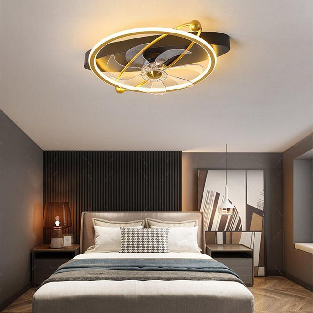 Gold Flush Mount Ceiling Fan with Remote and LED Light for Modern Spaces