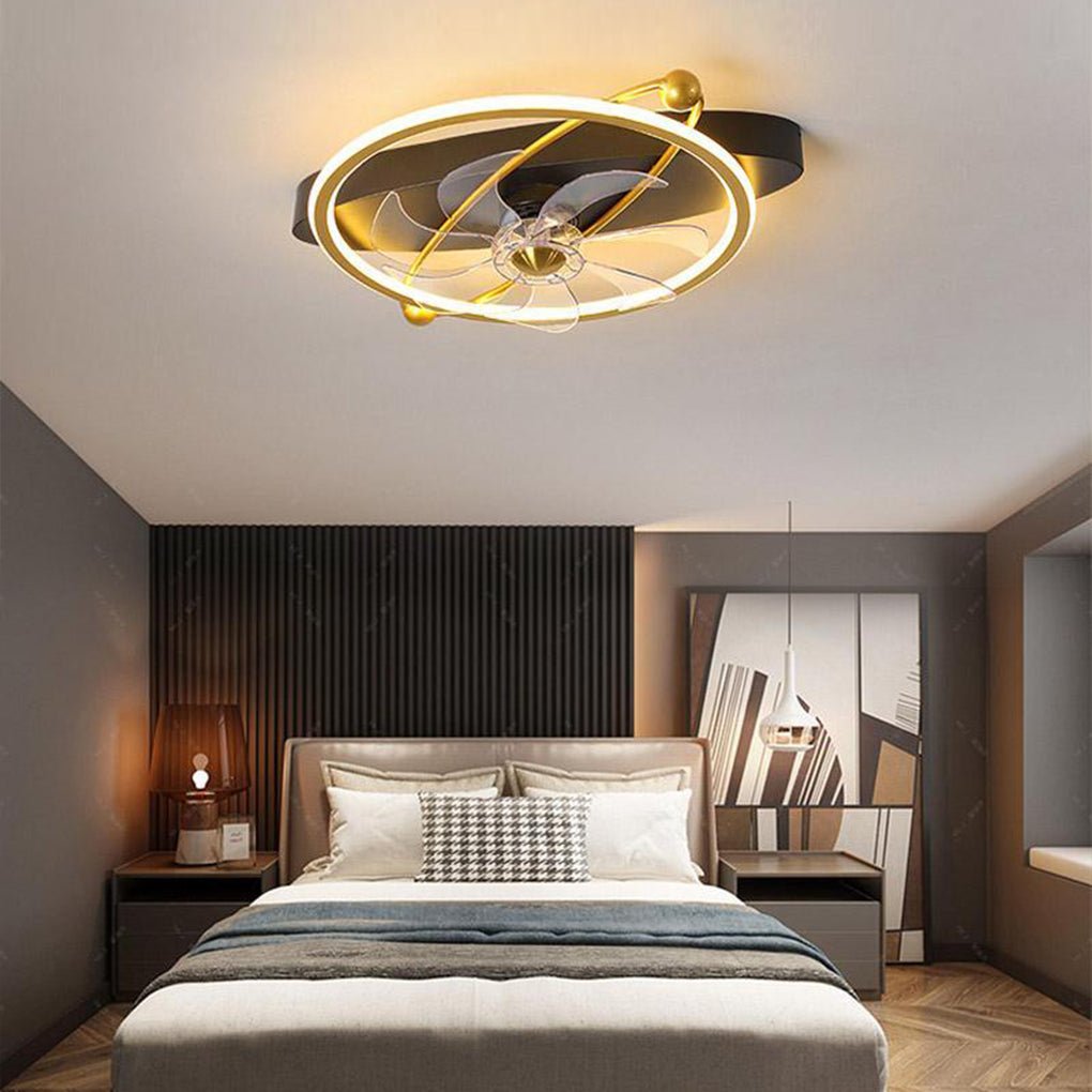 Gold Flush Mount Ceiling Fan with Remote and LED Light for Modern Spaces