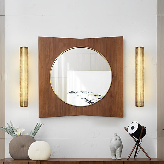 Gold Perforated Cylindrical Bathroom Vanity Light