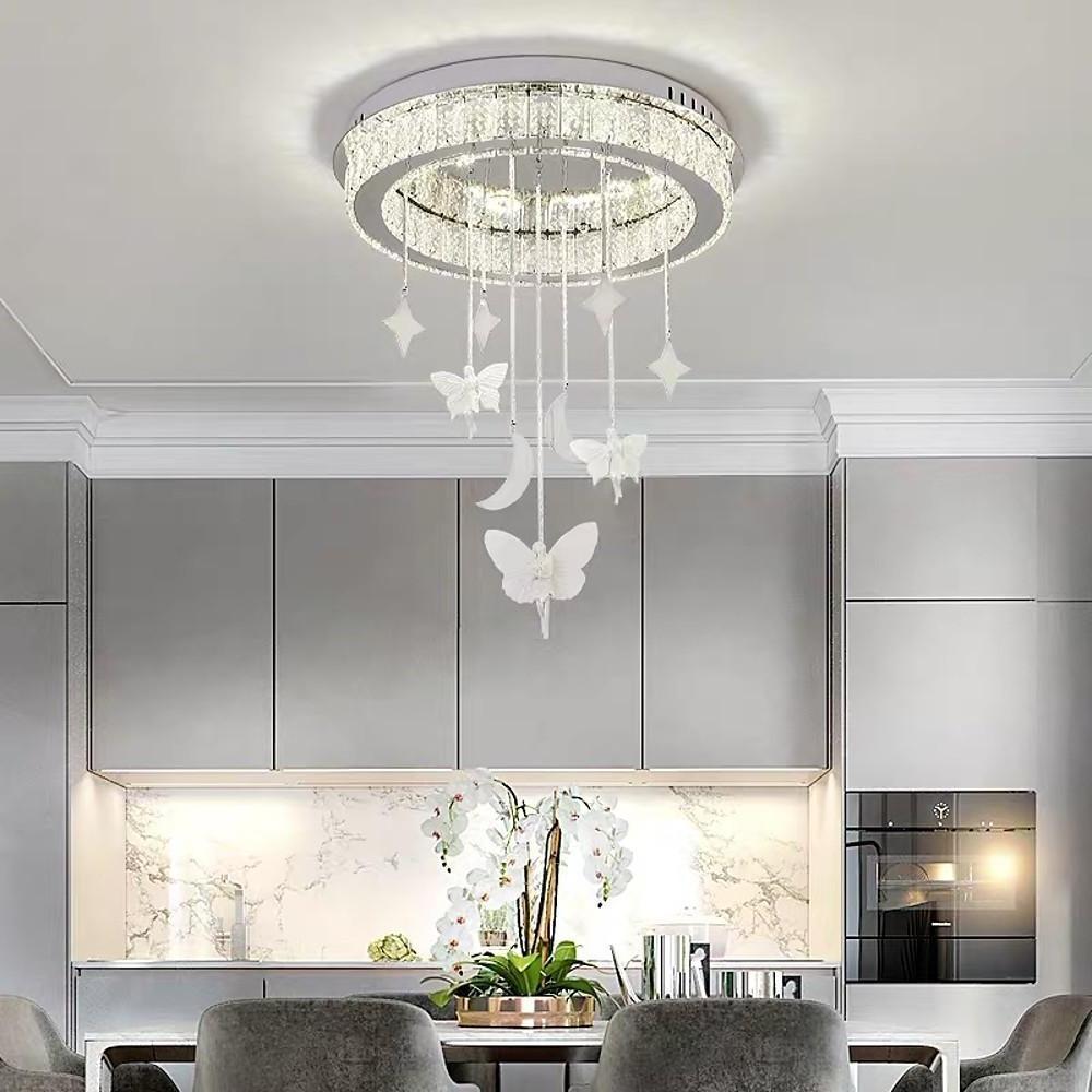 Circular Electroplated Metal Crystal LED Modern Chandelier