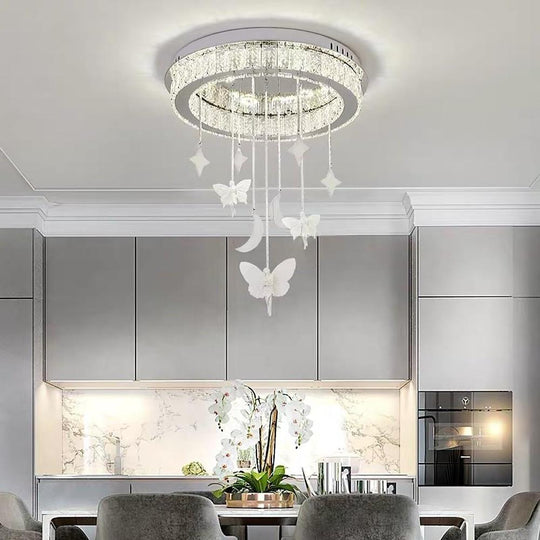 Circular Electroplated Metal Crystal LED Modern Chandelier