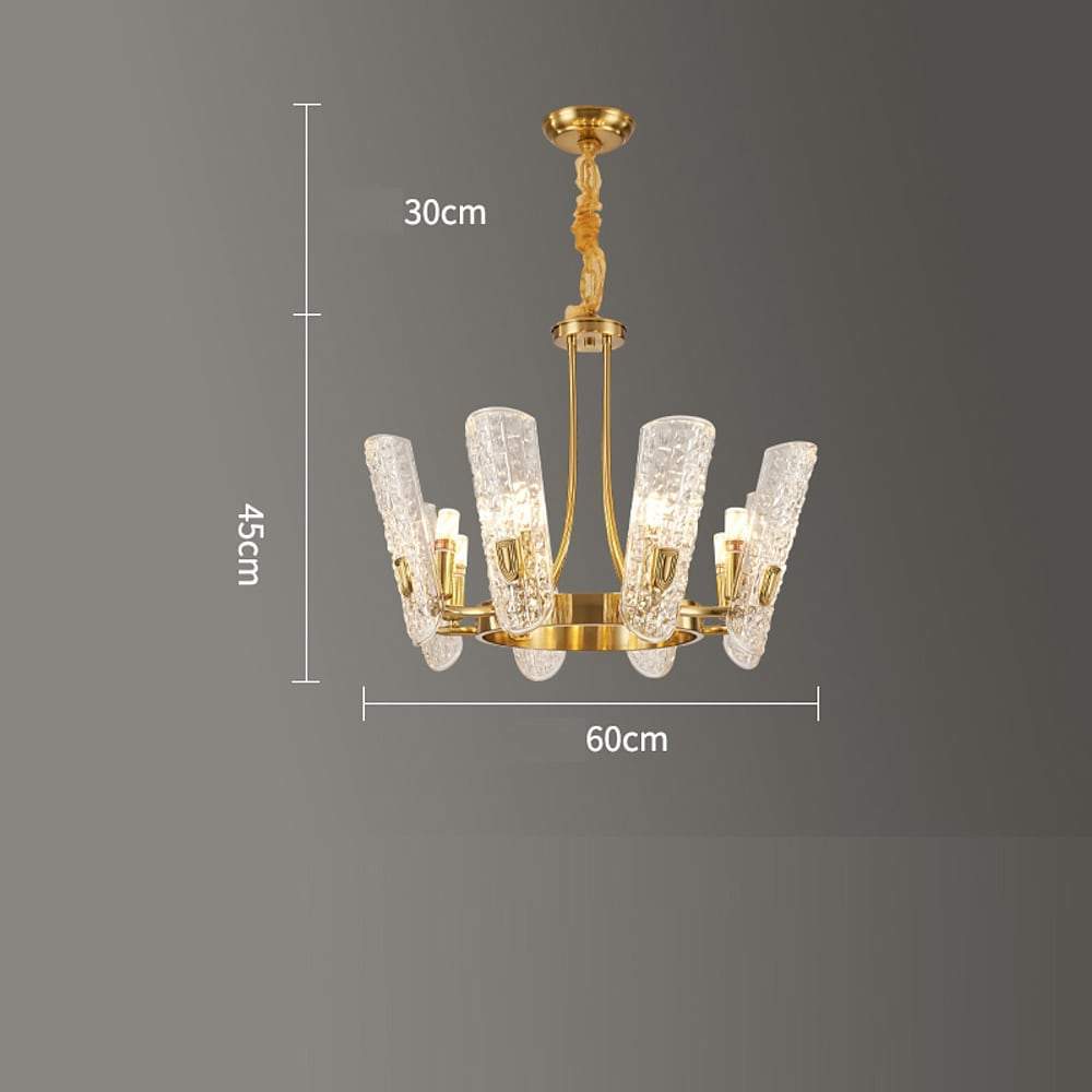 8 Light LED Electroplated Metal and Glass Chandelier Classic Gold Ceiling Light