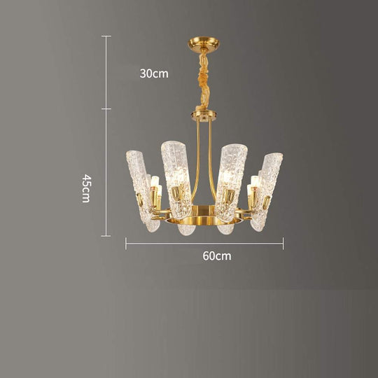 8 Light LED Electroplated Metal and Glass Chandelier Classic Gold Ceiling Light