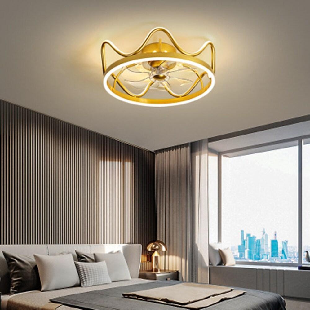 Crown Shape Gold Black Ceiling Fan with Light – Geometric LED Flush Mount