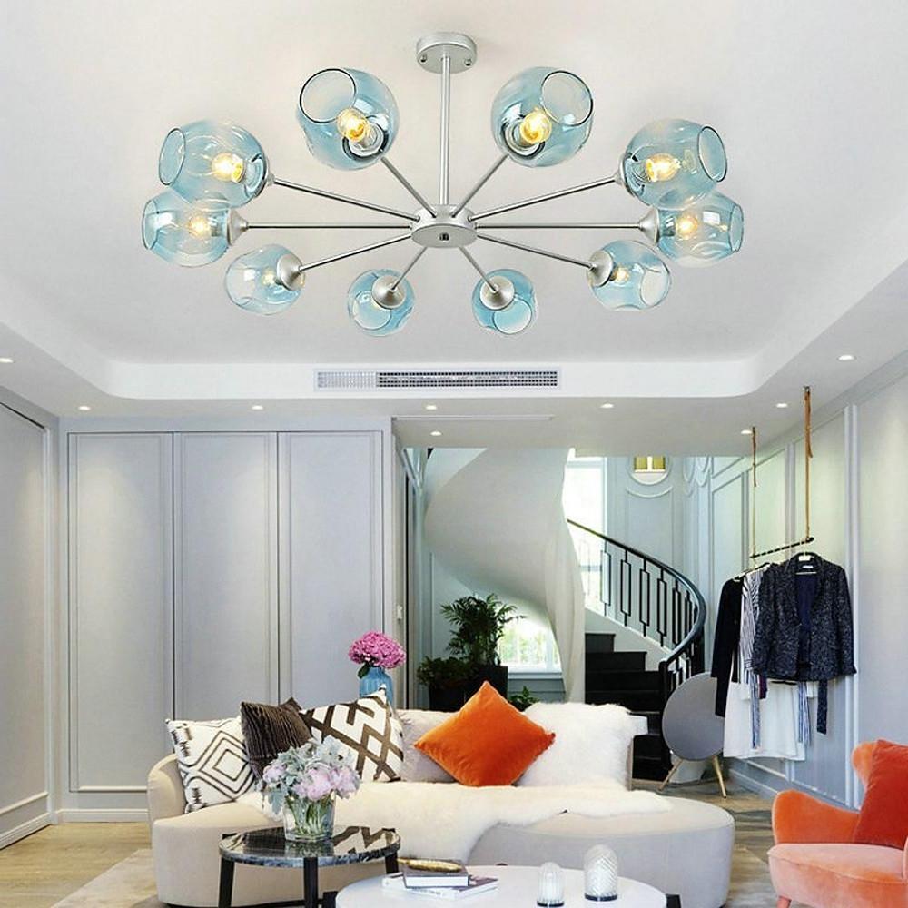 Blue Glass Sputnik Chandelier Metal See Glass Chandelier with 8 LED Lights