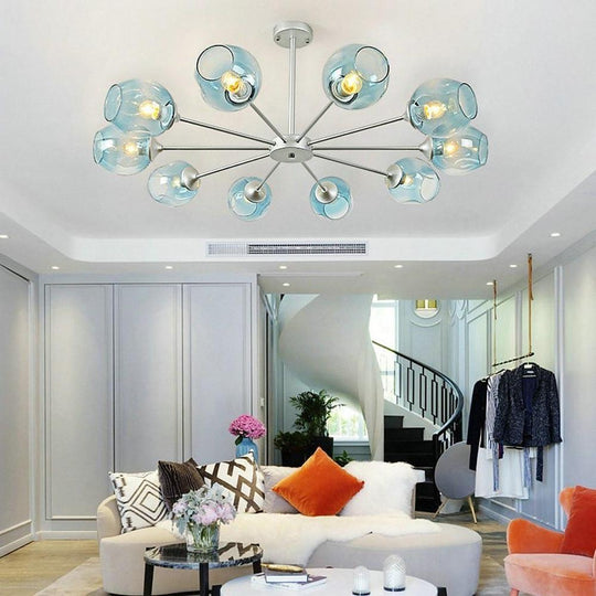 Blue Glass Sputnik Chandelier Metal See Glass Chandelier with 8 LED Lights