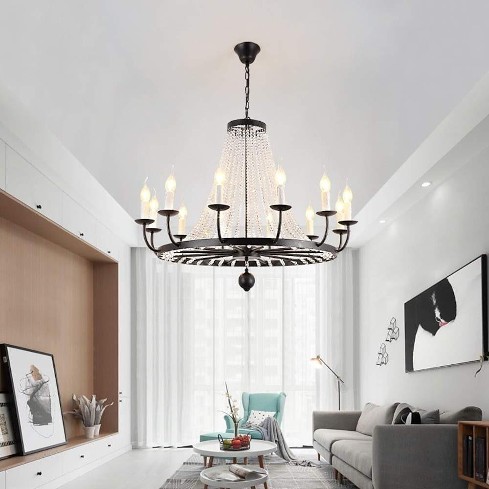 Empire Wagon Wheel Chandelier with Crystal Accents – 8/10/12 Lights