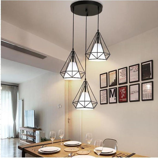 Geometrical Lantern Classic Island Pendant Light Metal Fabric Ceiling Light