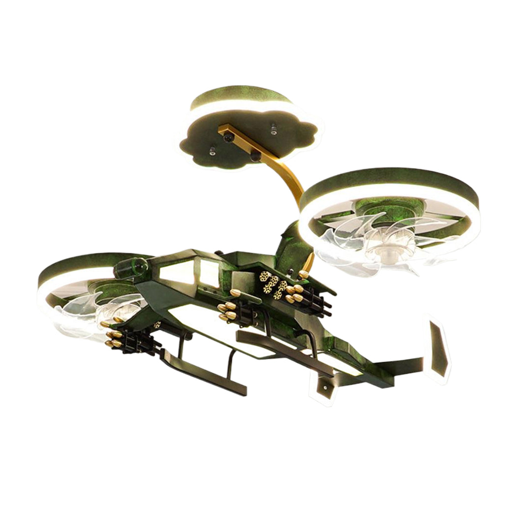 Airplane Ceiling Fan With Light – Children’s LED Remote Control Fan Lamp (Gray/Green)