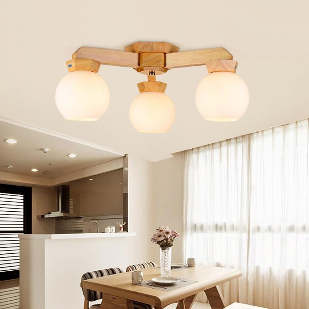 Nordic Style Wood LED Globe Flush Mount Ceiling Lighting