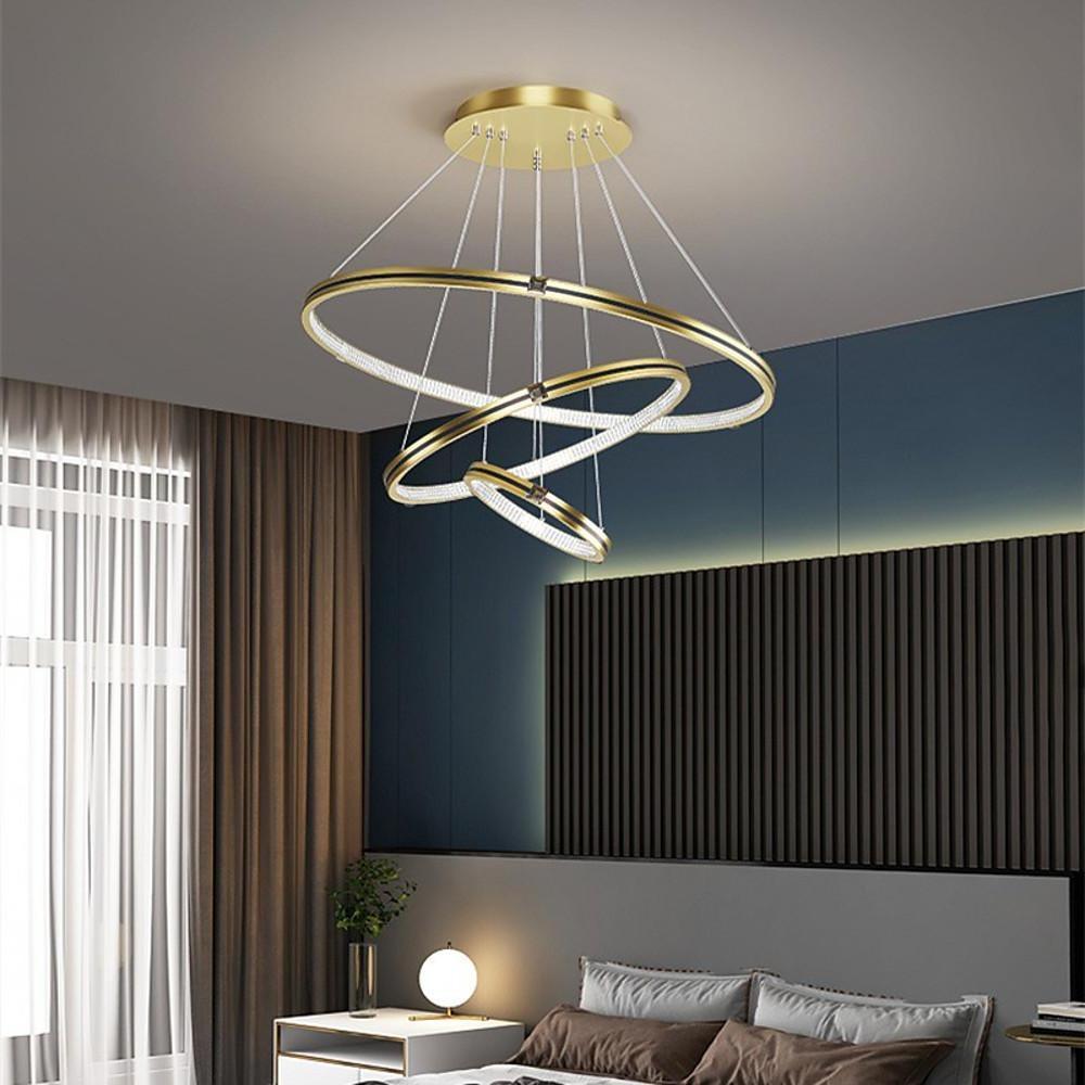 Stylish 3 Rings LED Chandelier – Gold & Black Finish