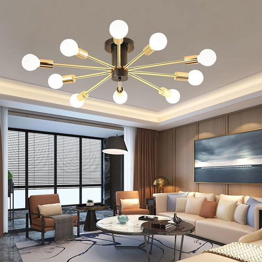 Industrial Sputnik Geometric Gold LED Chandelier