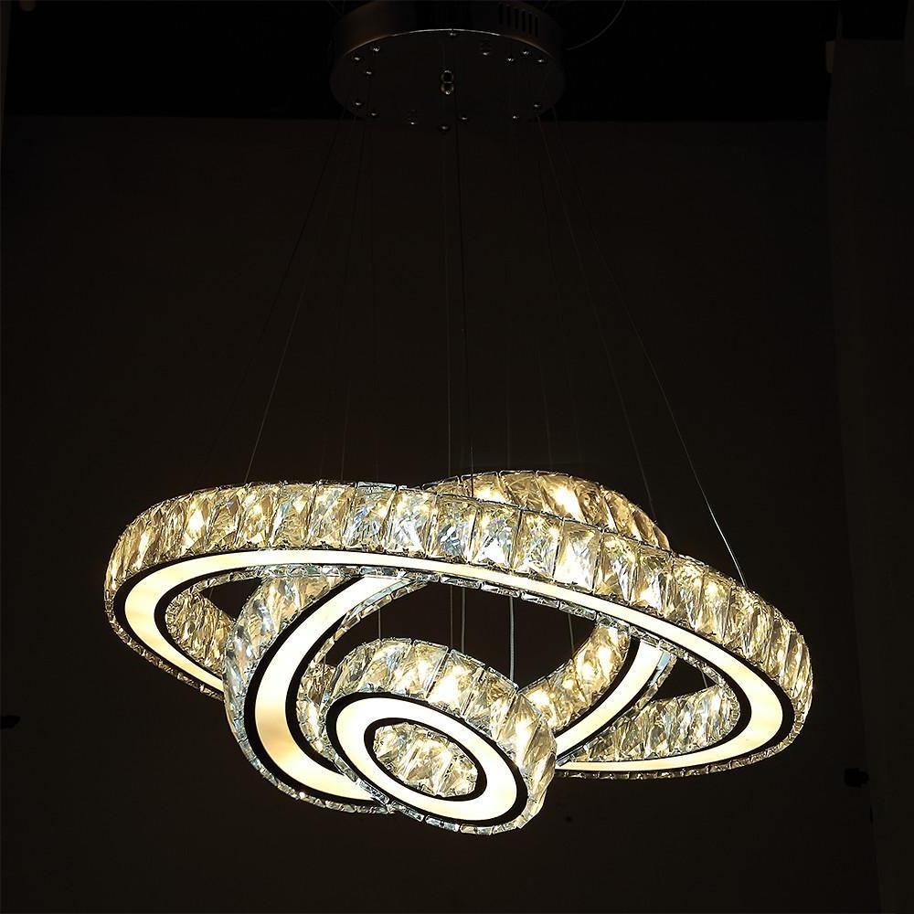 Contemporary 3-Ring Electroplated Crystal LED Chandelier