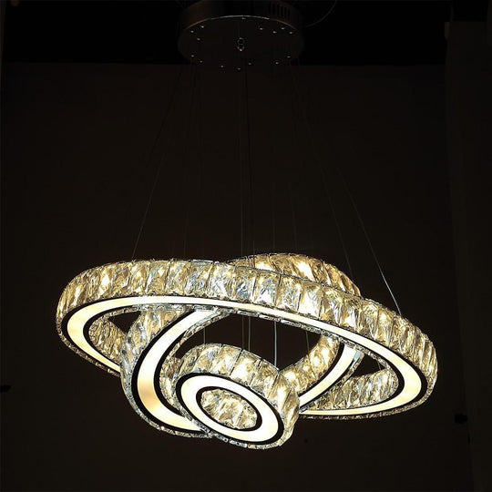 Contemporary 3-Ring Electroplated Crystal LED Chandelier