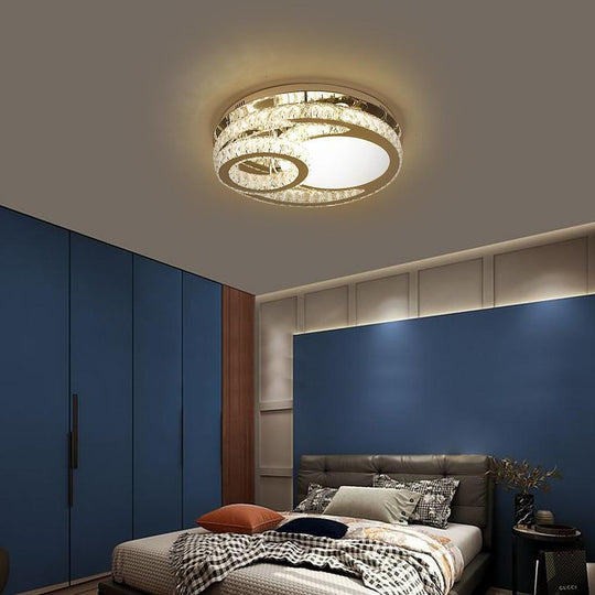Overlapping Circles Crystal Stainless Steel LED Flush Mount Ceiling Light