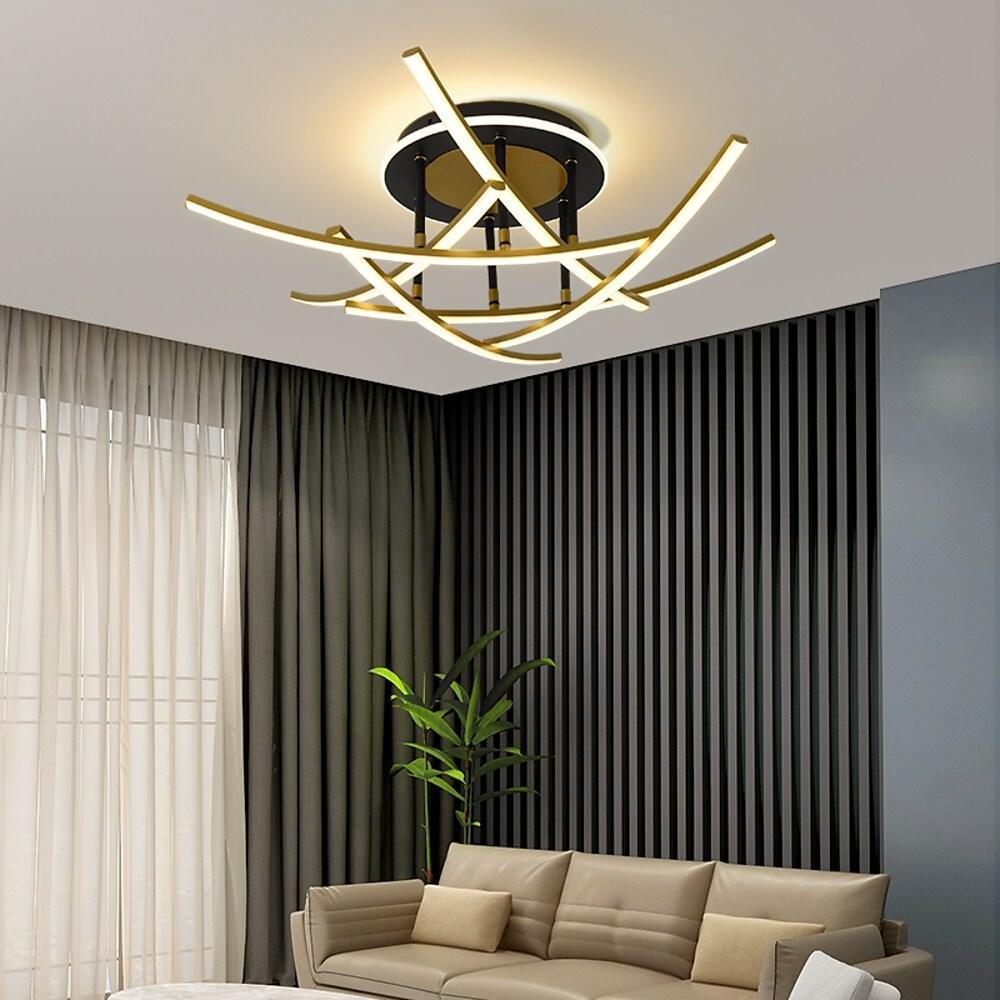 Curved Linear Dimmable LED Artistic Nordic Ceiling Light Semi-Flush Mount Lamp