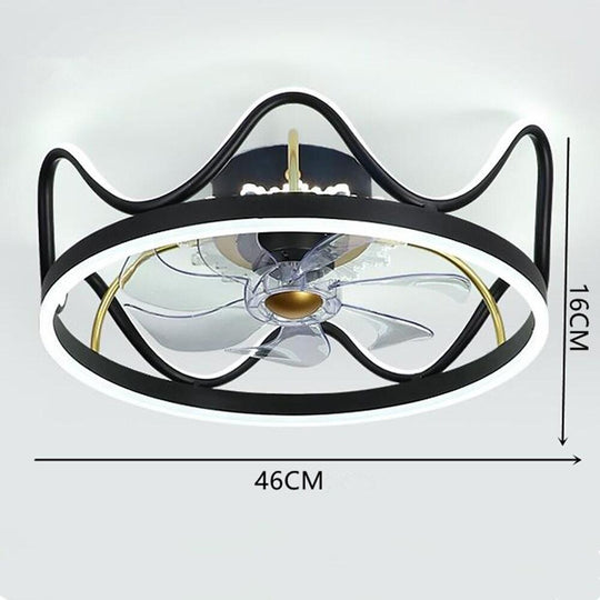 Crown Shape Gold Black Ceiling Fan with Light – Geometric LED Flush Mount