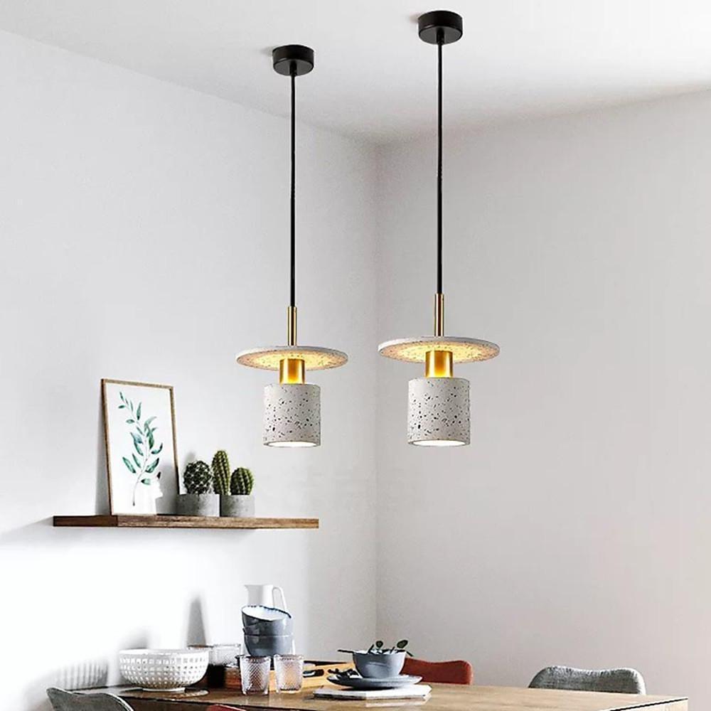 Terrazzo Inspired Cement Cylinder LED Pendant Light Modern Island Lighting