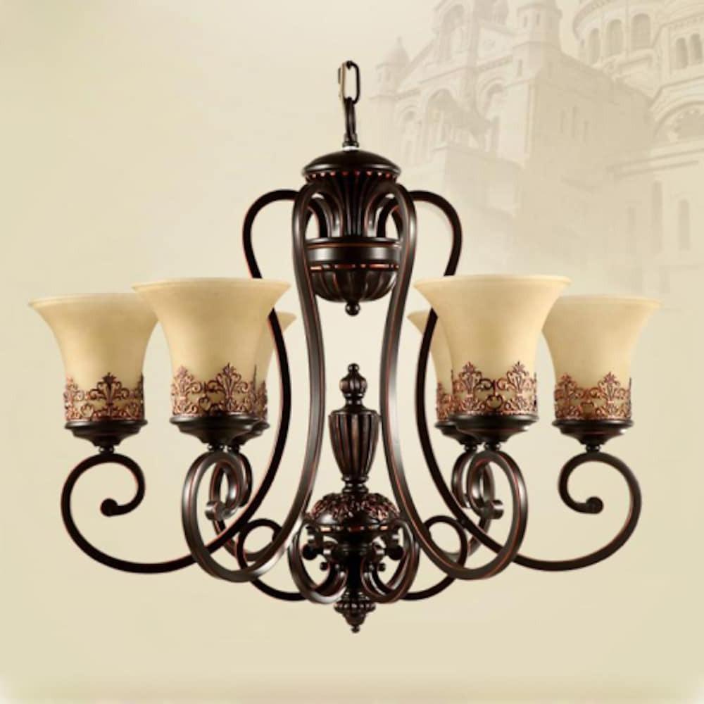 5-Light Bending Metal Bar Upside Down Glass Shade Vintage Chandelier Ceiling Light