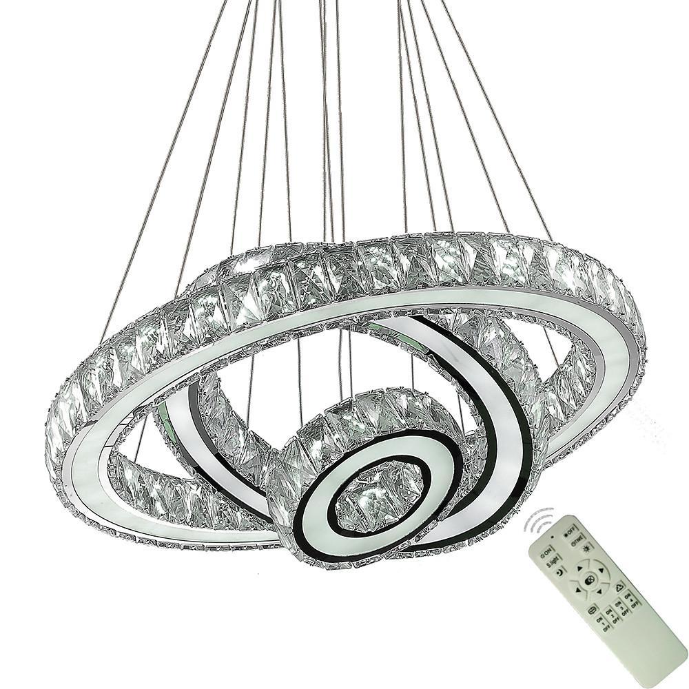 Contemporary 3-Ring Electroplated Crystal LED Chandelier