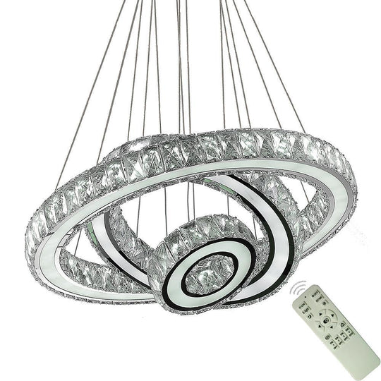 Contemporary 3-Ring Electroplated Crystal LED Chandelier