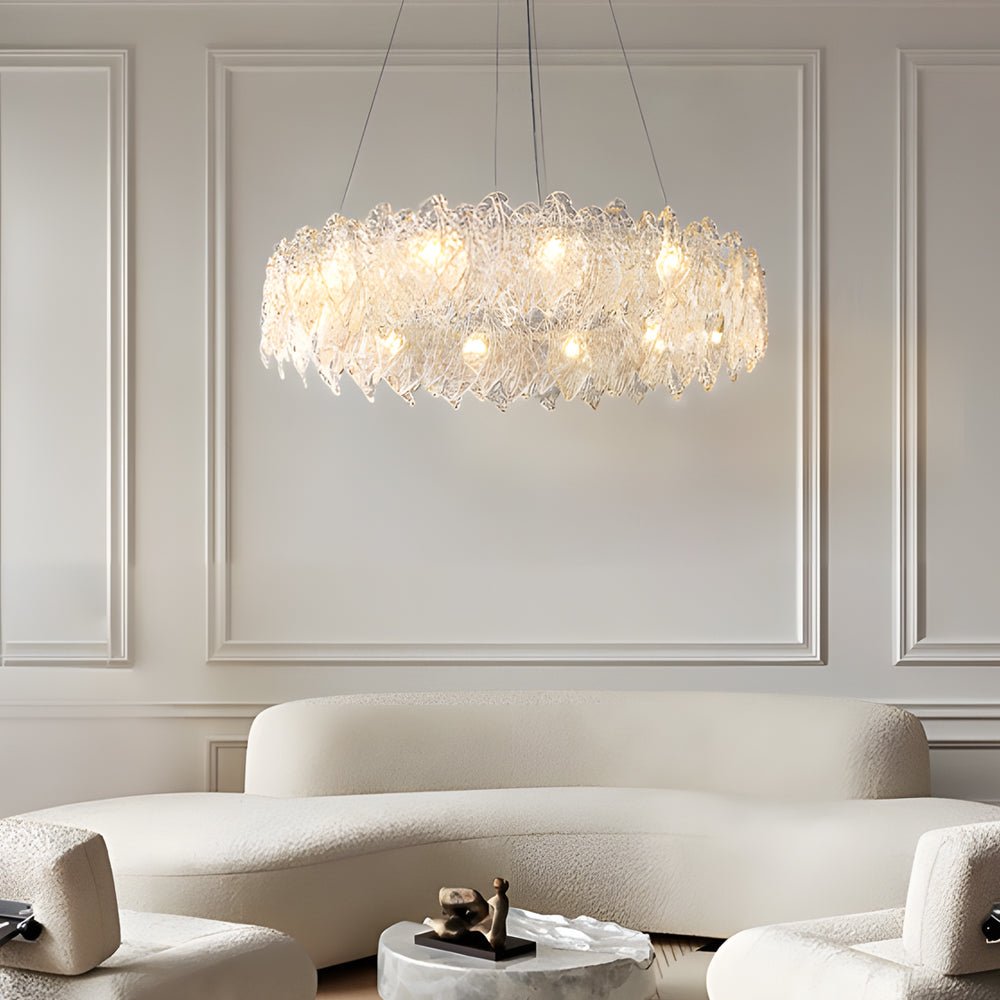 Handmade Leaf Glass Round 3 Step Dimming Luxury Post Modern Chandelier