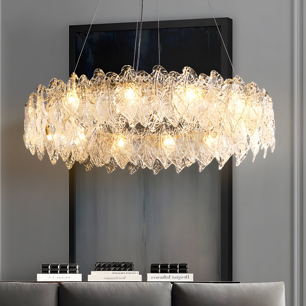 Handmade Leaf Glass Round 3 Step Dimming Luxury Post Modern Chandelier