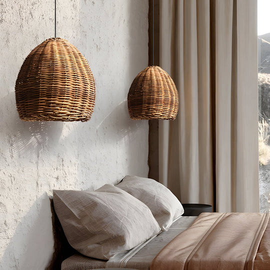 Handmade Leather Rattan Lampshade LED Wabi Sabi Japanese Style Chandelier