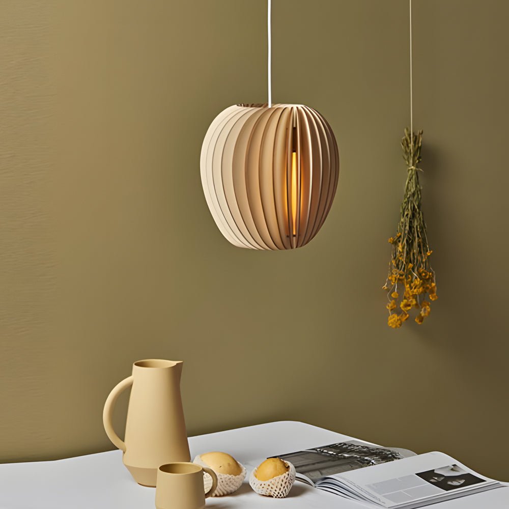 Handmade Wood Veneer Lantern Pendant Lamp – LED Nordic Japanese Style
